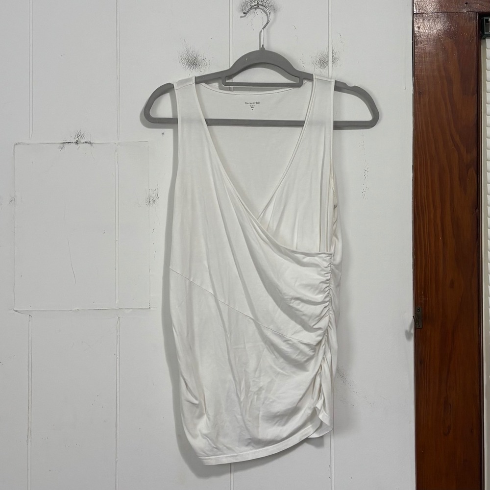Garnet Hill White Organic Pima Cotton Tencel Surplice Ruched Wrap Tank Top M